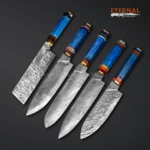 Handmade Damascus Chef Knives Set 5 Pieces