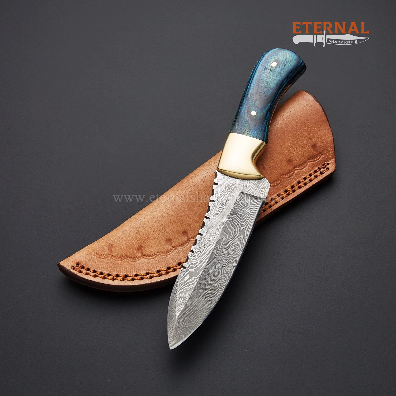 Blue Damascus Skinner Knife - Eternal Sharp Knife