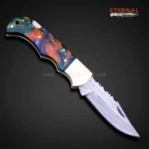 Multi Color Damascus Pocket knife